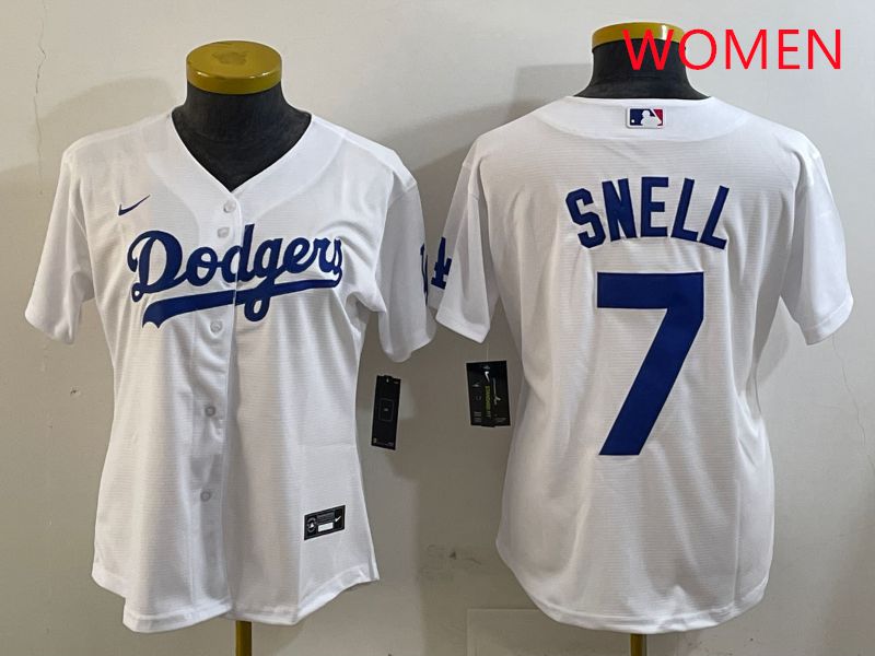 Women Los Angeles Dodgers #7 Snell White Game 2025 Nike MLB Jersey style 1